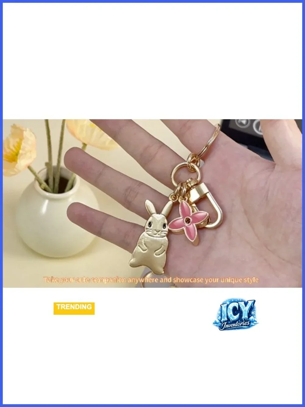 Bunny Rabbit Keychain Bag Charm Gold Metal Alloy Lightweight Purse Accessory